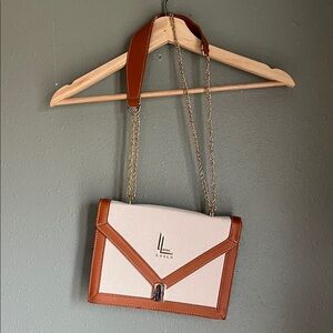 Loulu Tan and Cream Gold Chain Crossbody Bag